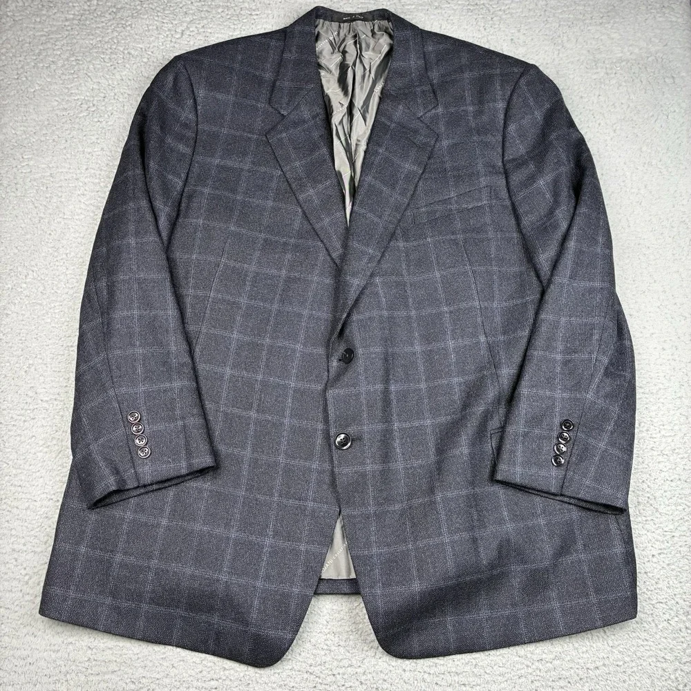 Armani Collezioni Su Misura Sport Coat 50R IT Gray Blue Windowpane Wool Italy